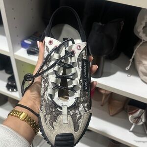 Dolce & Gabbana Black and White Lace Sneakers